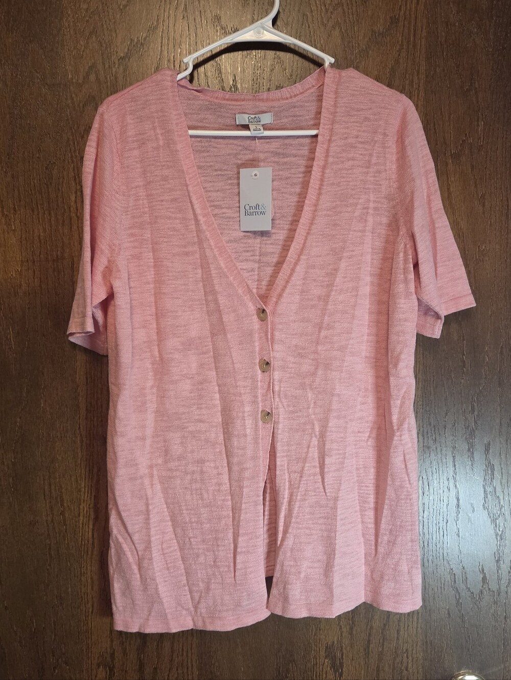 Croft & Barrow Light Pink Short-Sleeve Button Front Top
